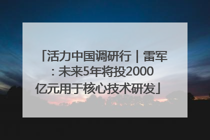 活力中国调研行｜雷军：未来5年将投2000亿元用于核心技术研发